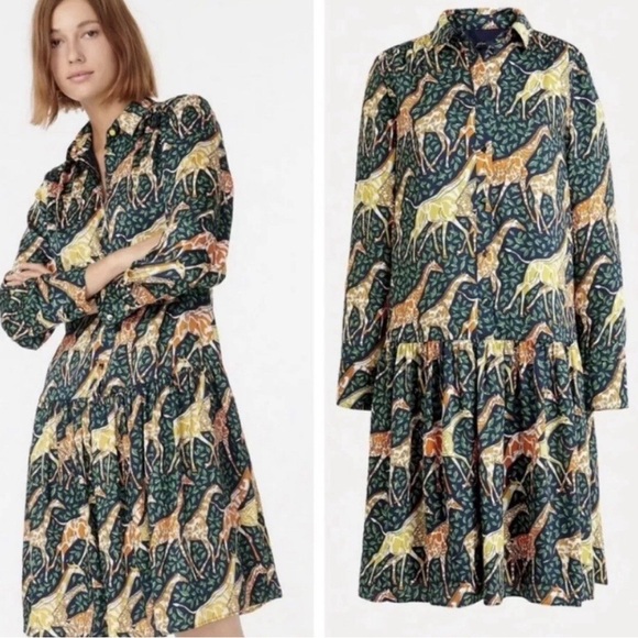 J. Crew Dresses & Skirts - J. Crew Navy Dress with Orange & Mustard Giraffe Print